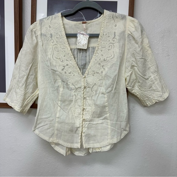 NWT Free People Laurie Embroidered Blouse S - Picture 5 of 9